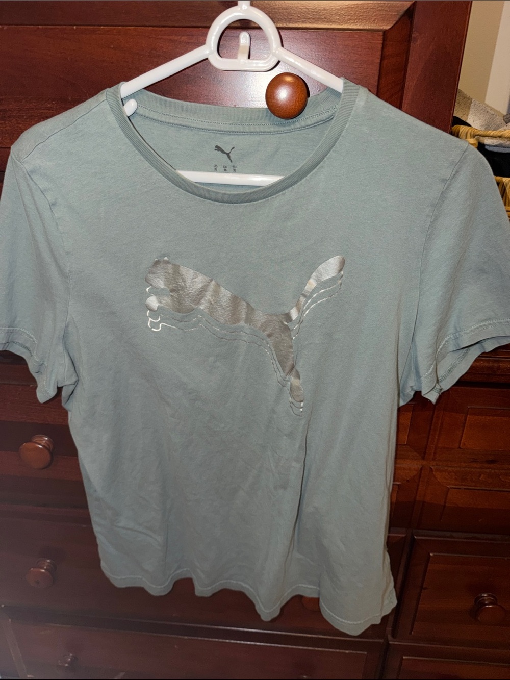 Puma Sage Green Short Sleeve Tee with Metallic Logo